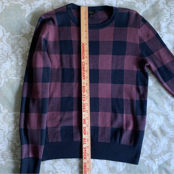 Ann Taylor Factory Crew Neck Sweater ~ Small ~ Blue/Violet Buffalo Plaid Check - Picture 8 of 15
